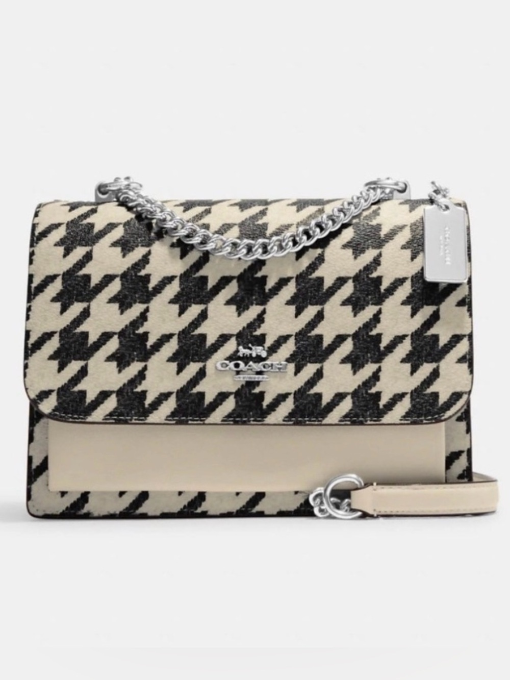 COACH 🖤🤍 Klare Black and White Cream Houndstooth Chain Crossbody Shoulder Bag
